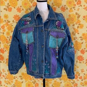 True Vintage 3D Puff Paint Tassel Denim Jacket